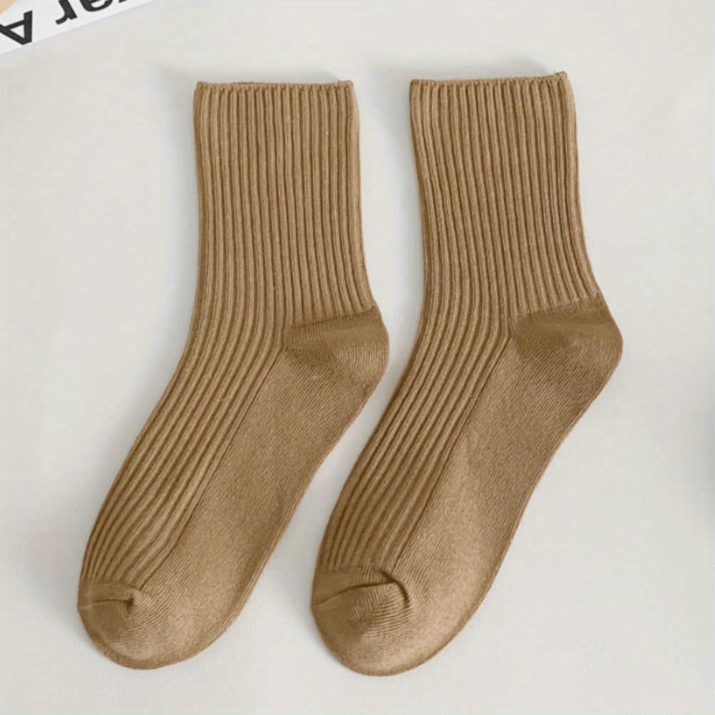 3 Pairs Solid Ribbed Socks Women's Stockings