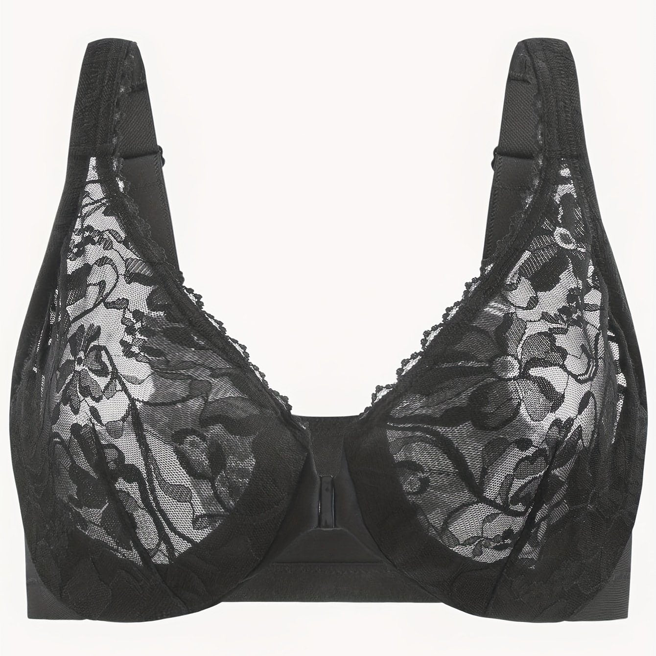 Floral Lace Front Closure Racer Back Underwire Bra