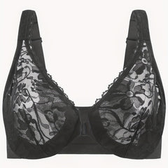 Floral Lace Front Closure Racer Back Underwire Bra