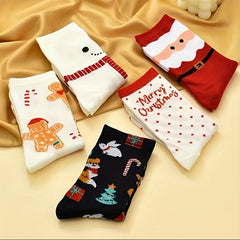 5 Pairs Christmas Cartoon Crew Socks Warm Winter Gift