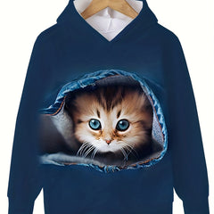 Kids Baby Kitty Graphic Hooded Sweatshirt Boys Girls Sports Pullover