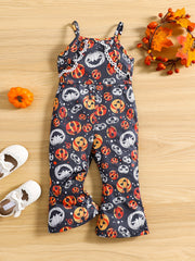Cute Pumpkin Print Suspender Pants for Baby Girl's Halloween Costume