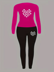 Ghost Heart Print Two piece Set Casual Long Sleeve Tee & Skinny Pants