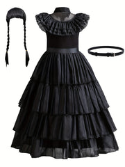 Girls Princess Mesh Ruffled Dress & Wig Set