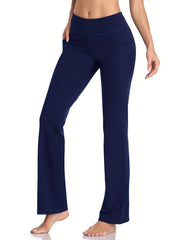 Women's Long Bootleg Flare Yoga Pants With Pocket High Waisted