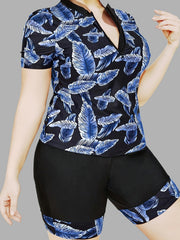 Leaf Print Zip Up Tankini Set