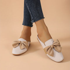 Bowknot Flat Mules Square Toe Slip On Backless Loafers