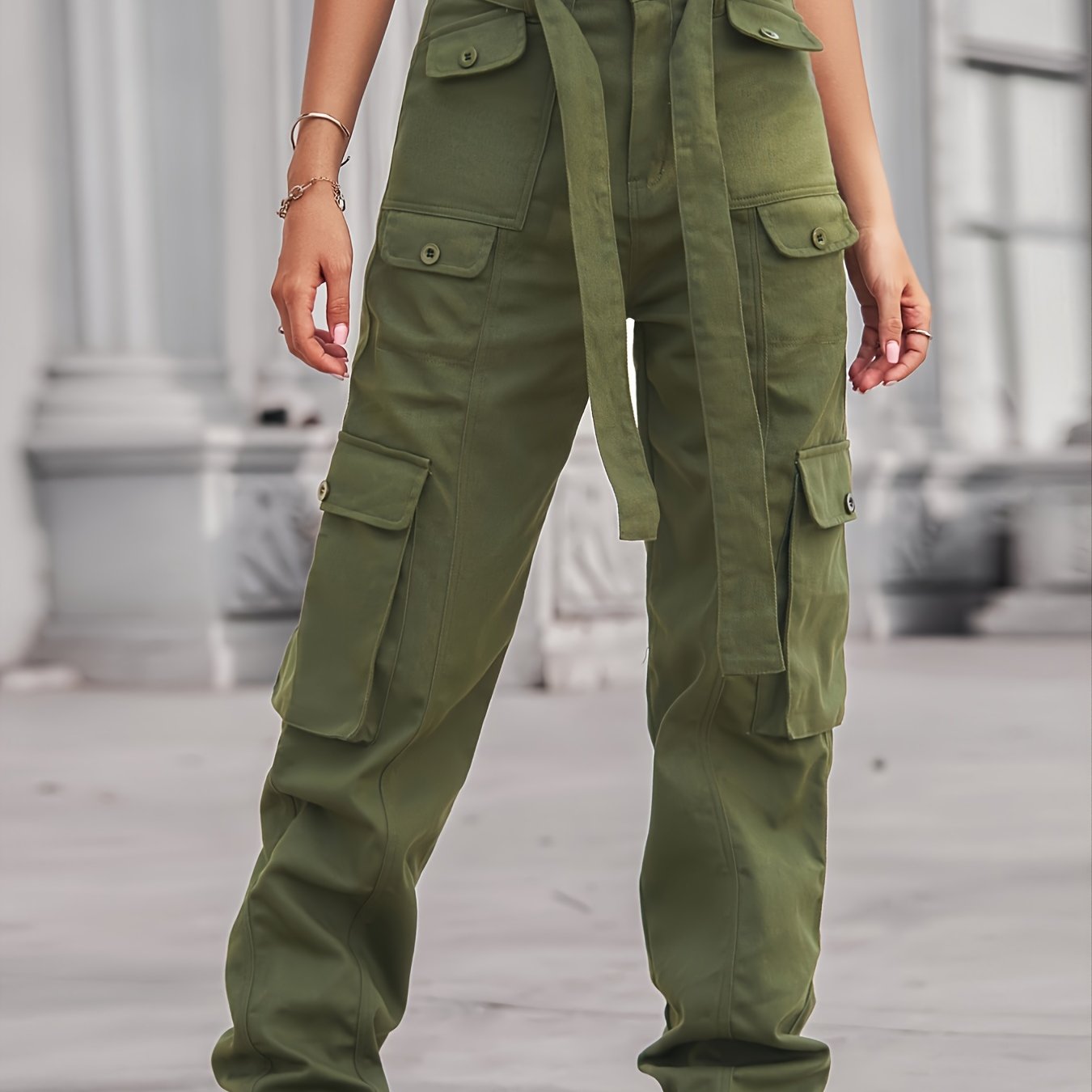Baggy Cargo Pants Loose Fit Non Stretch With Belt Jeans