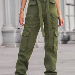 Baggy Cargo Pants Loose Fit Non Stretch With Belt Jeans