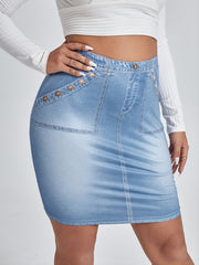Denim Bodycon Skirt - Women's High Stretch Solid