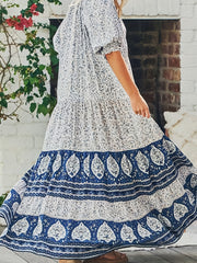 Ditsy Print Puff Sleeve Maxi Dress