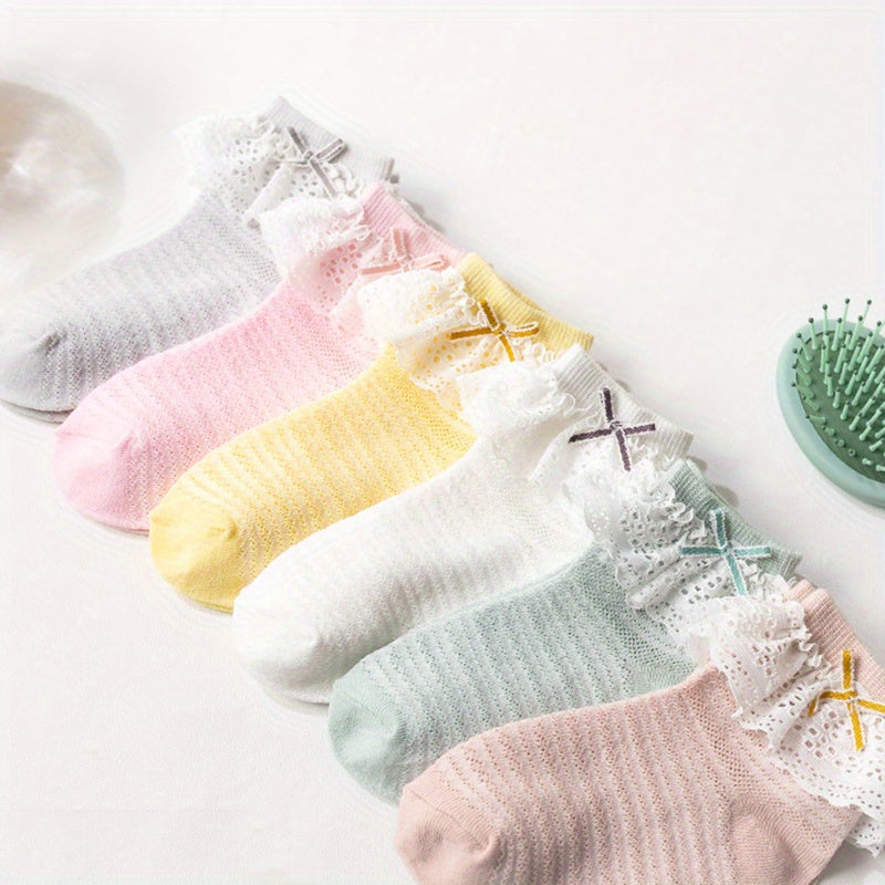 6 Pairs Girls Lace Brim Crew Socks for Summer Kids