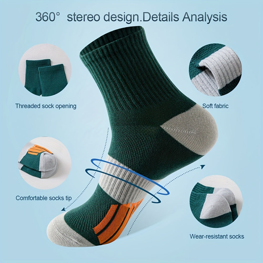 5 Pairs Men's Cotton Breathable Mid-calf Sport Socks