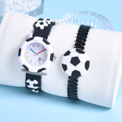 3D Soccer Silicone Strap Boys' Cartoon Watch Sports Quartz Football Wristband
