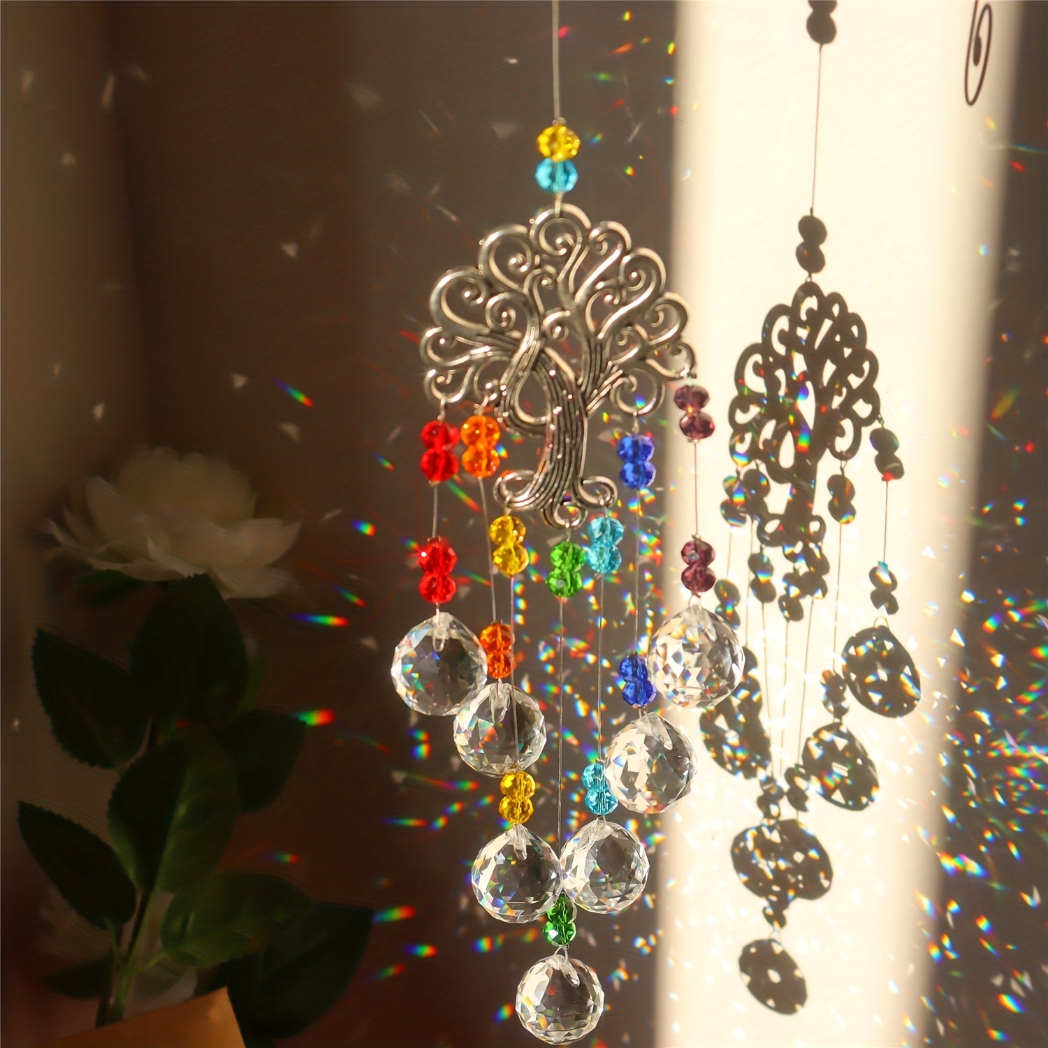Crystal Sun Catcher Wind Chime Life Tree Pendant Home Decoration