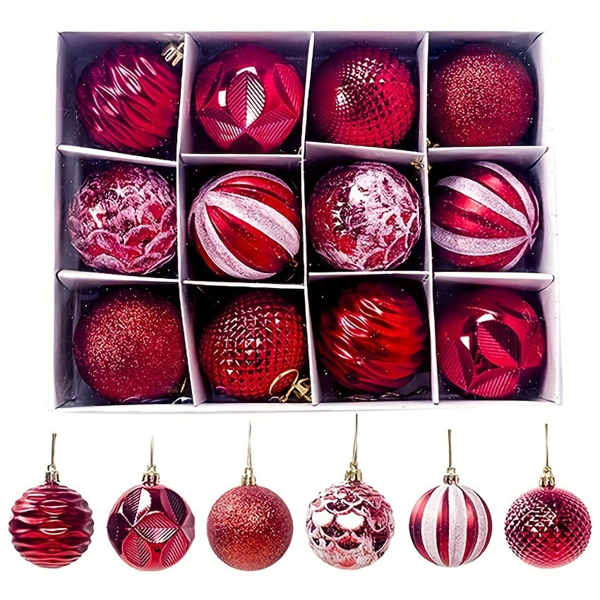 12pcs Shatterproof Christmas Balls Ornaments Set Include Hooks