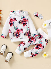 Christmas 3pcs Baby Floral Hooded Long Sleeve & Sweatpant Set