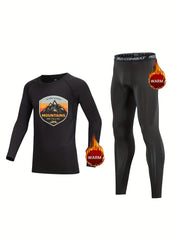 Kids Cartoon Fleece Set with Mountains Pattern