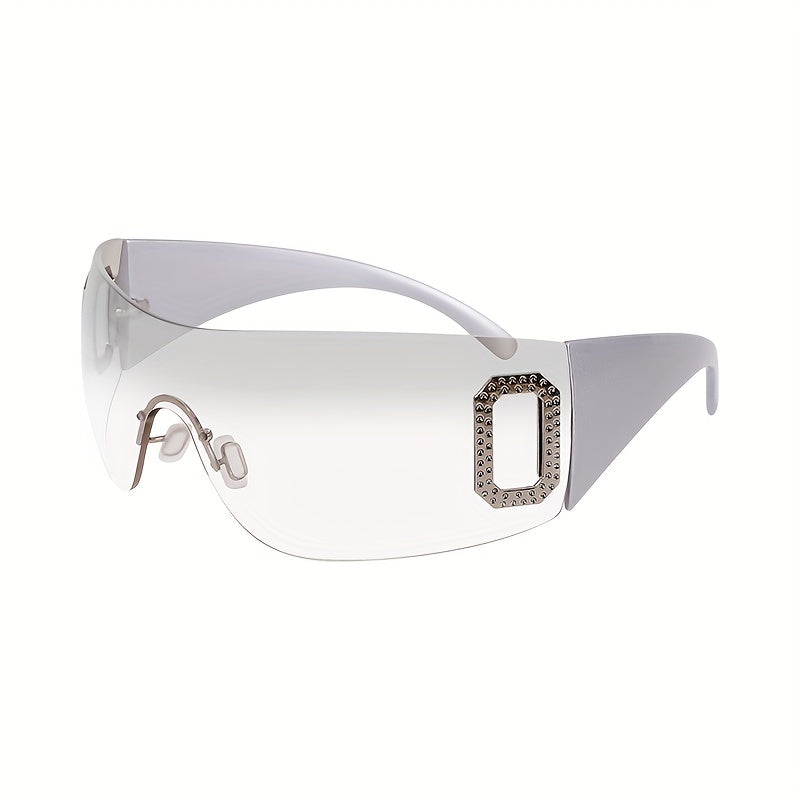 Y2K Wrap Around Sunglasses Gradient Lens Rhinestone Outdoor Eyewear
