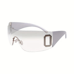 Y2K Wrap Around Sunglasses Gradient Lens Rhinestone Outdoor Eyewear