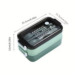 Plastic Double Layer Lunch Box with Cutlery - Microwave Safe Bento Box