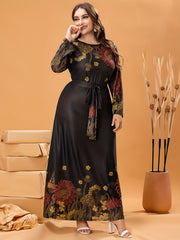 Floral Print Long Sleeve Maxi Dress With Belt