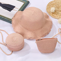 Kids Straw Crossbody Bag and Seaside Hat Set