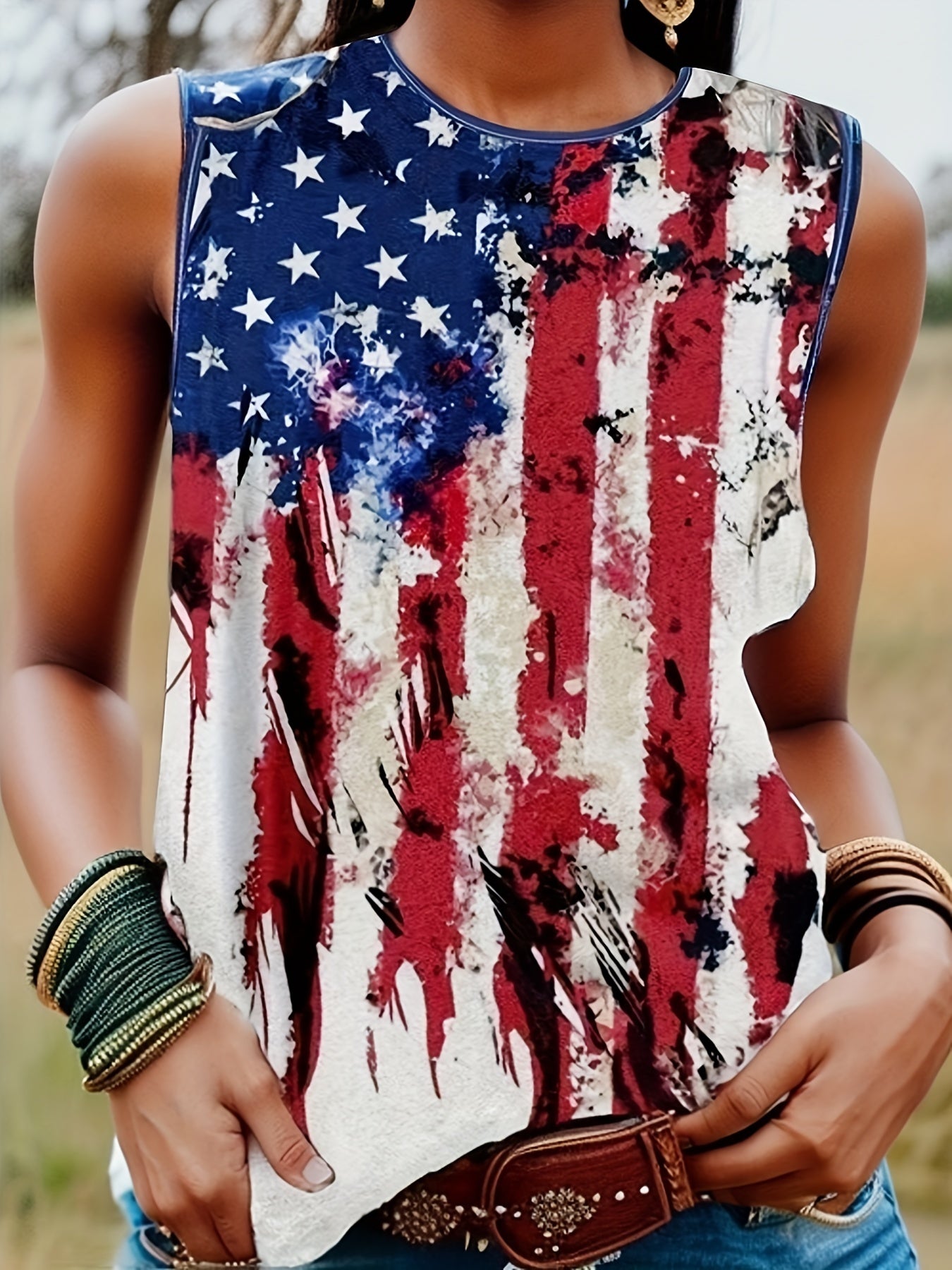 Flag & Letter Print Short Sleeve T shirt