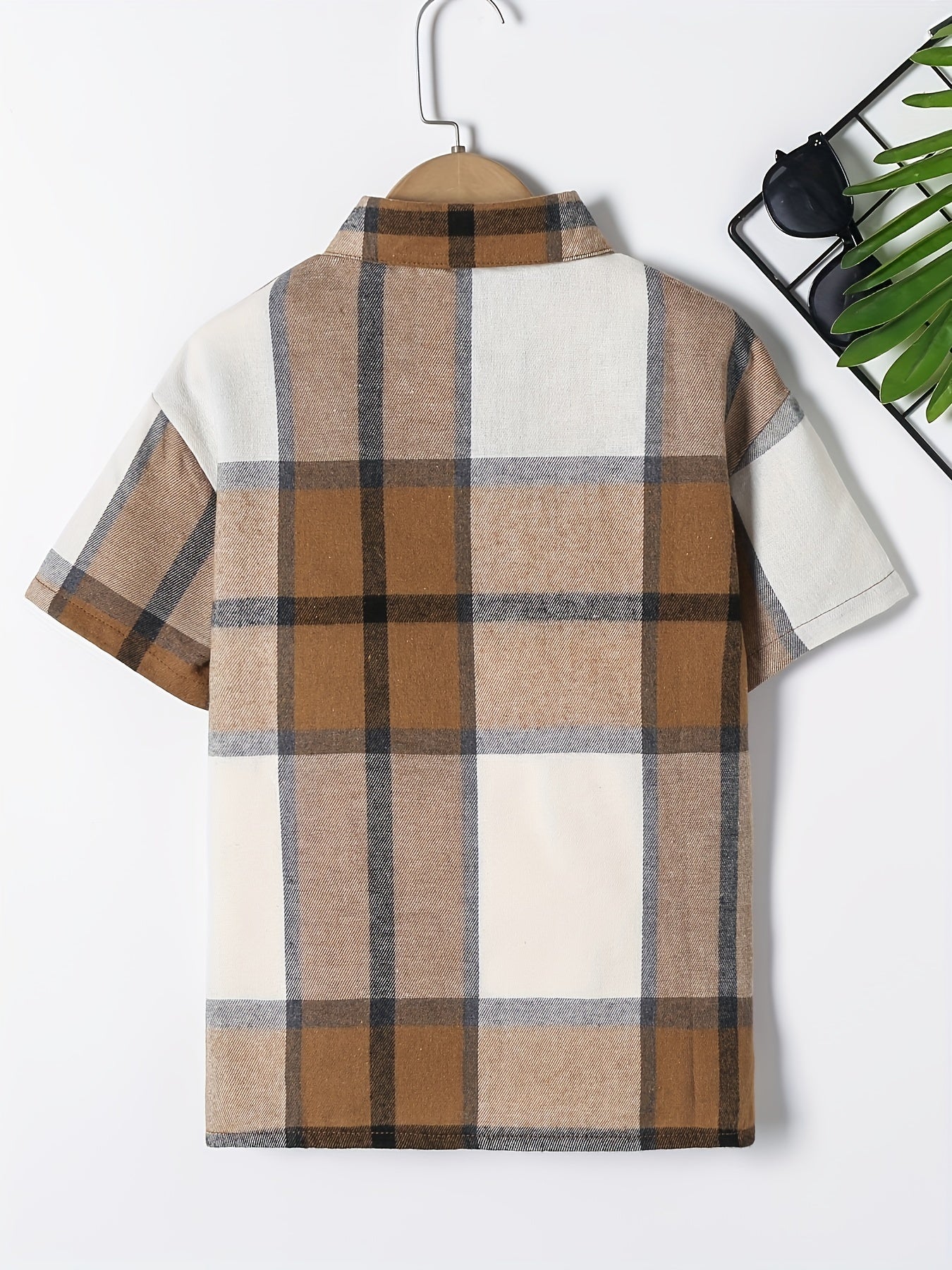 Boys Plaid Casual Short Sleeve Lapel Shirt Summer Clothes