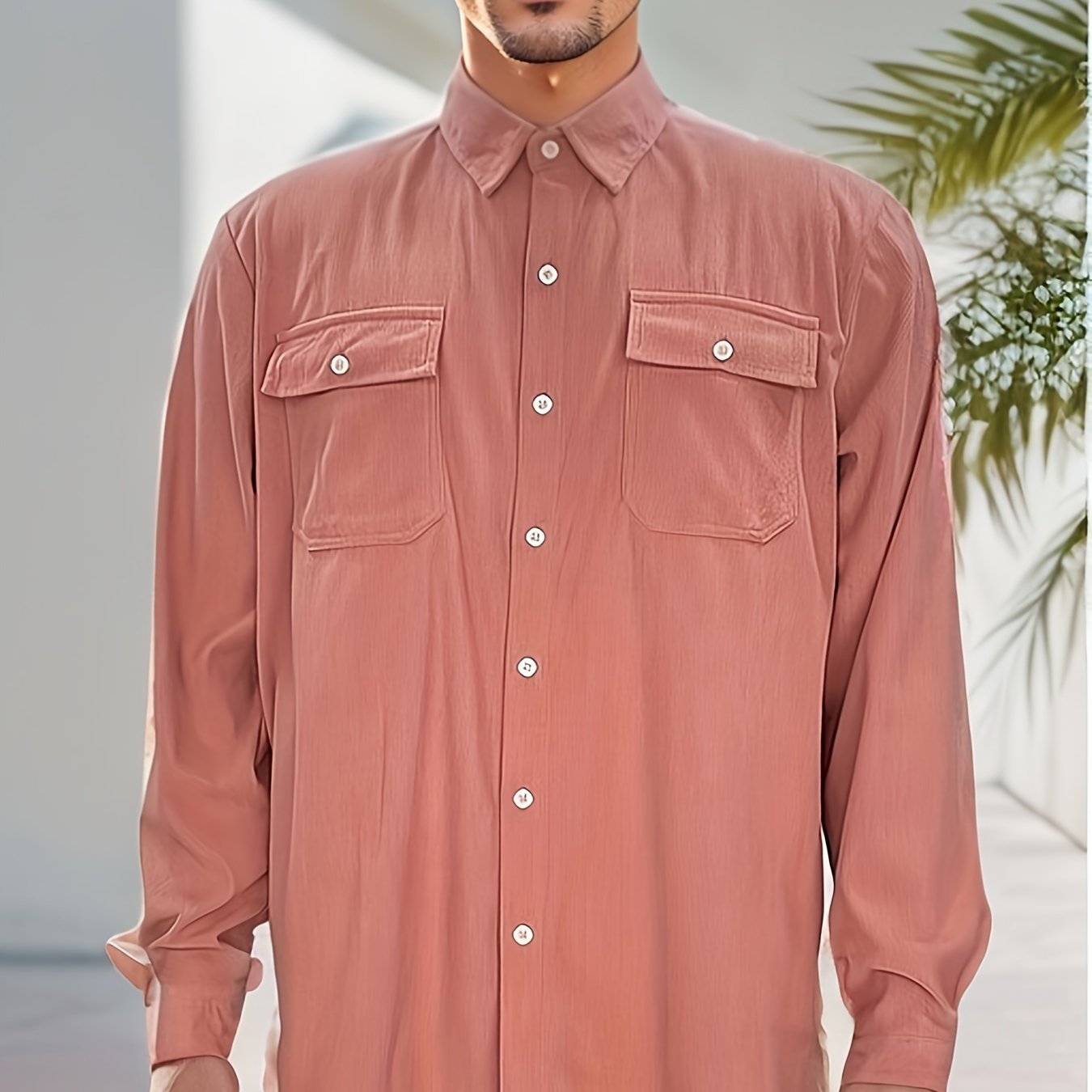 Men's Casual Button Up Long Sleeve Shirt with Flap Pocket