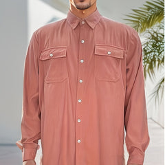 Men's Casual Button Up Long Sleeve Shirt with Flap Pocket