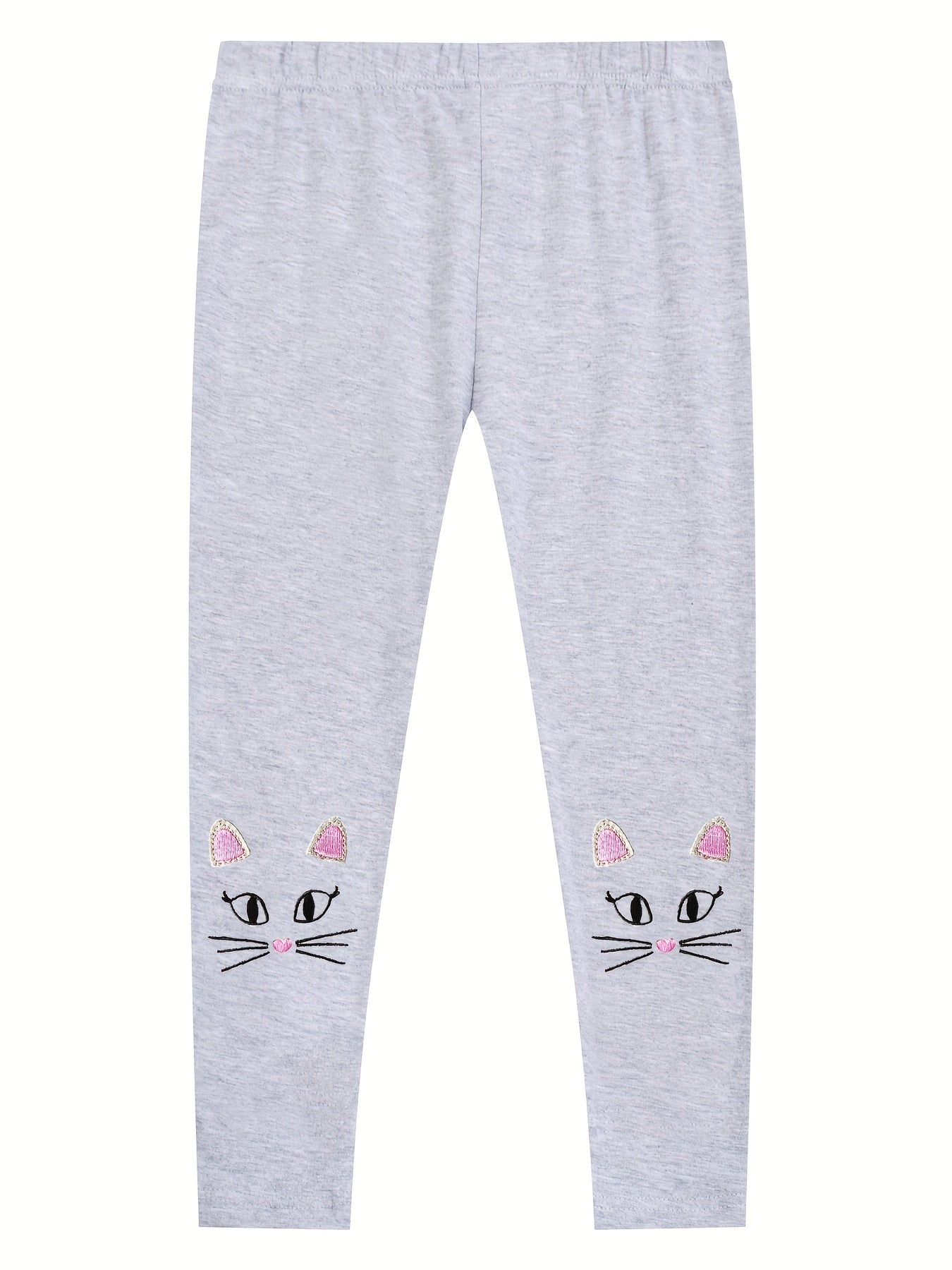 Girls Leggings Kitten Embroidery Slim Fit Casual Trousers