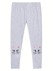 Girls Leggings Kitten Embroidery Slim Fit Casual Trousers