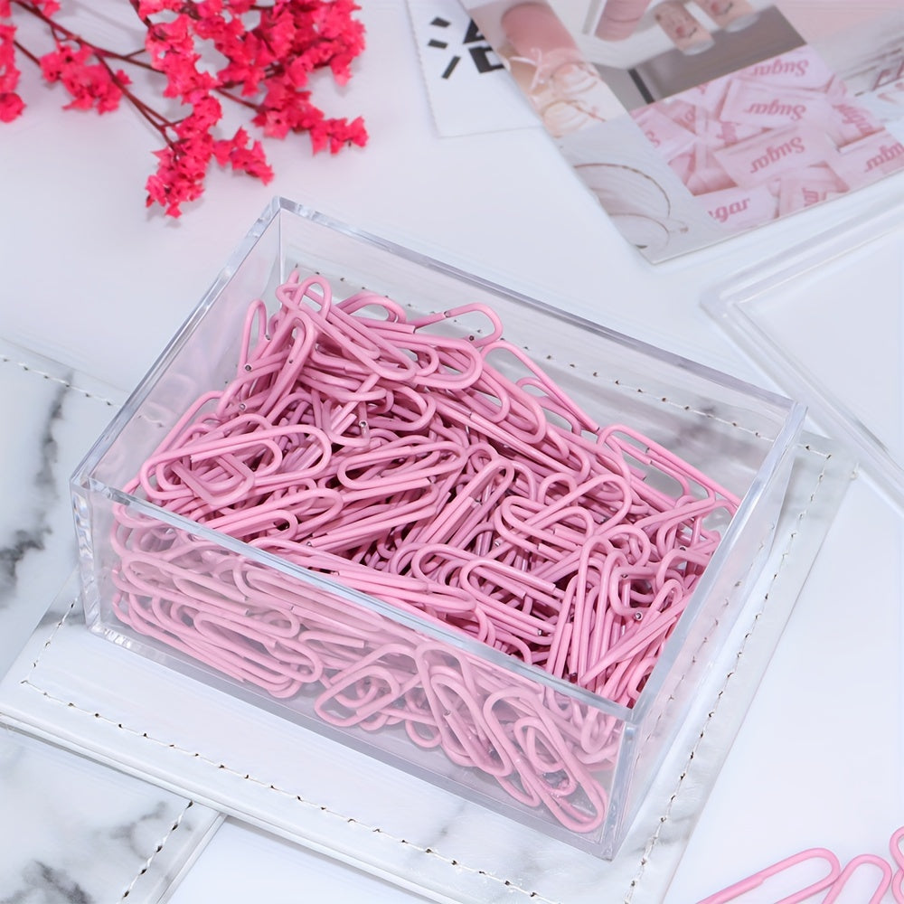 180 Pink Acrylic Paper Clips in Storage Box Girly Powder Pins Metal Clips