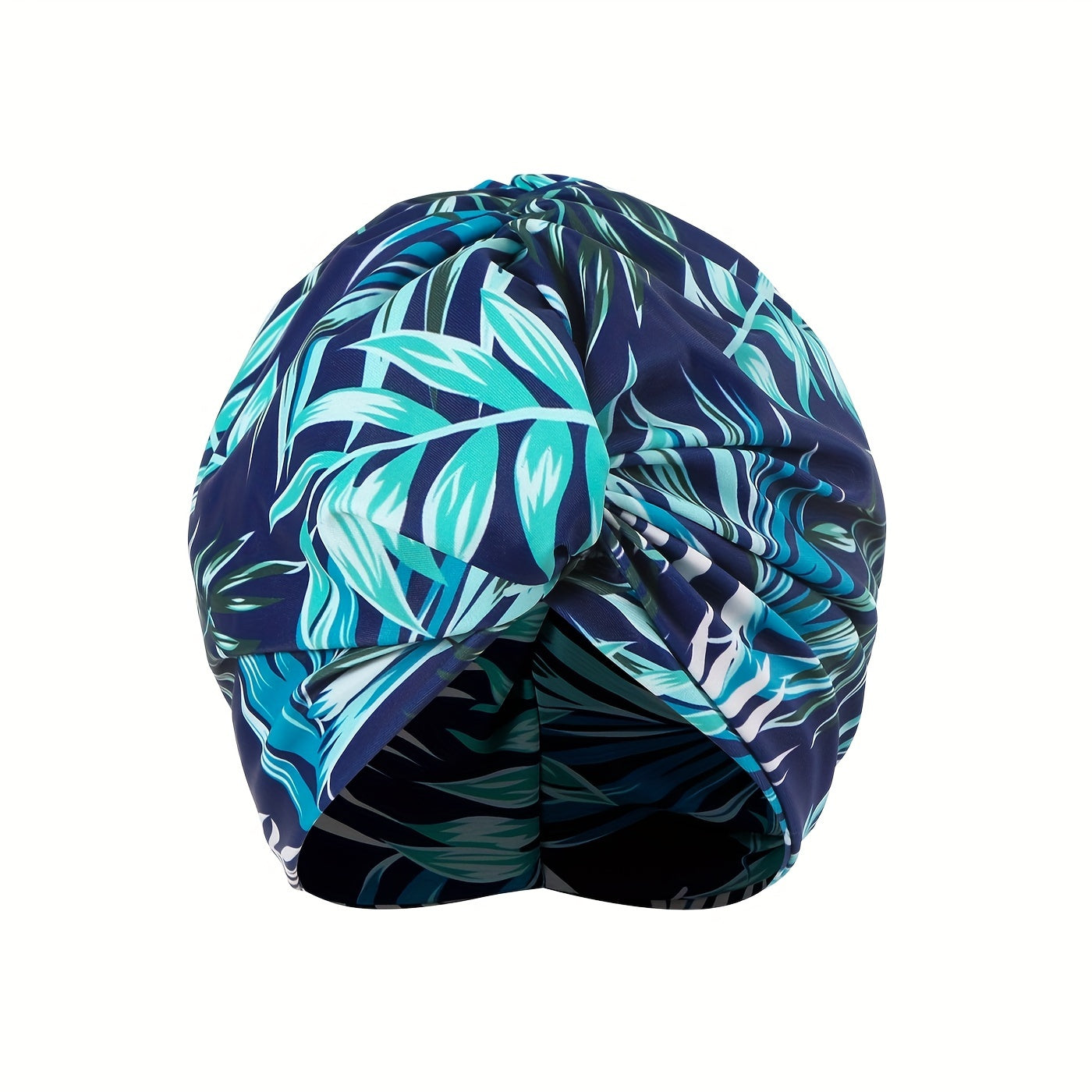 Tropical Leaf Print Ruched Swimming Hat Universal Water Sports Cap