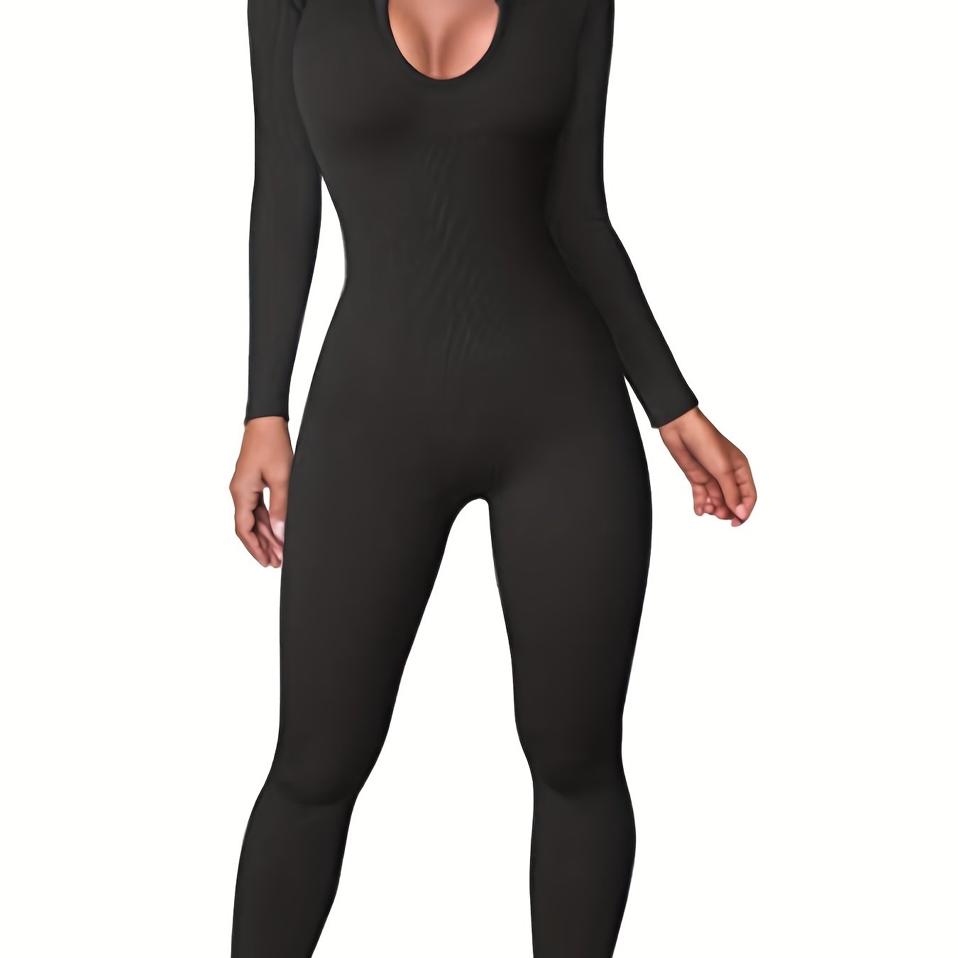 Solid Notched Neck Jumpsuit Casual Long Sleeve Jumpsuit