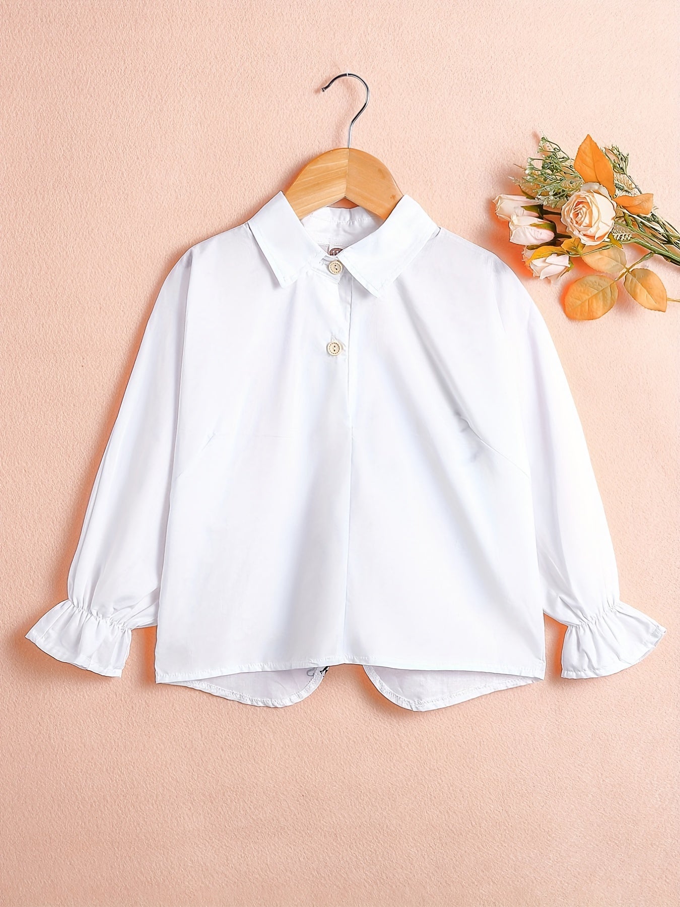 Girls V neck Loose Long Sleeves Button Shirts