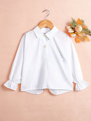 Girls V neck Loose Long Sleeves Button Shirts