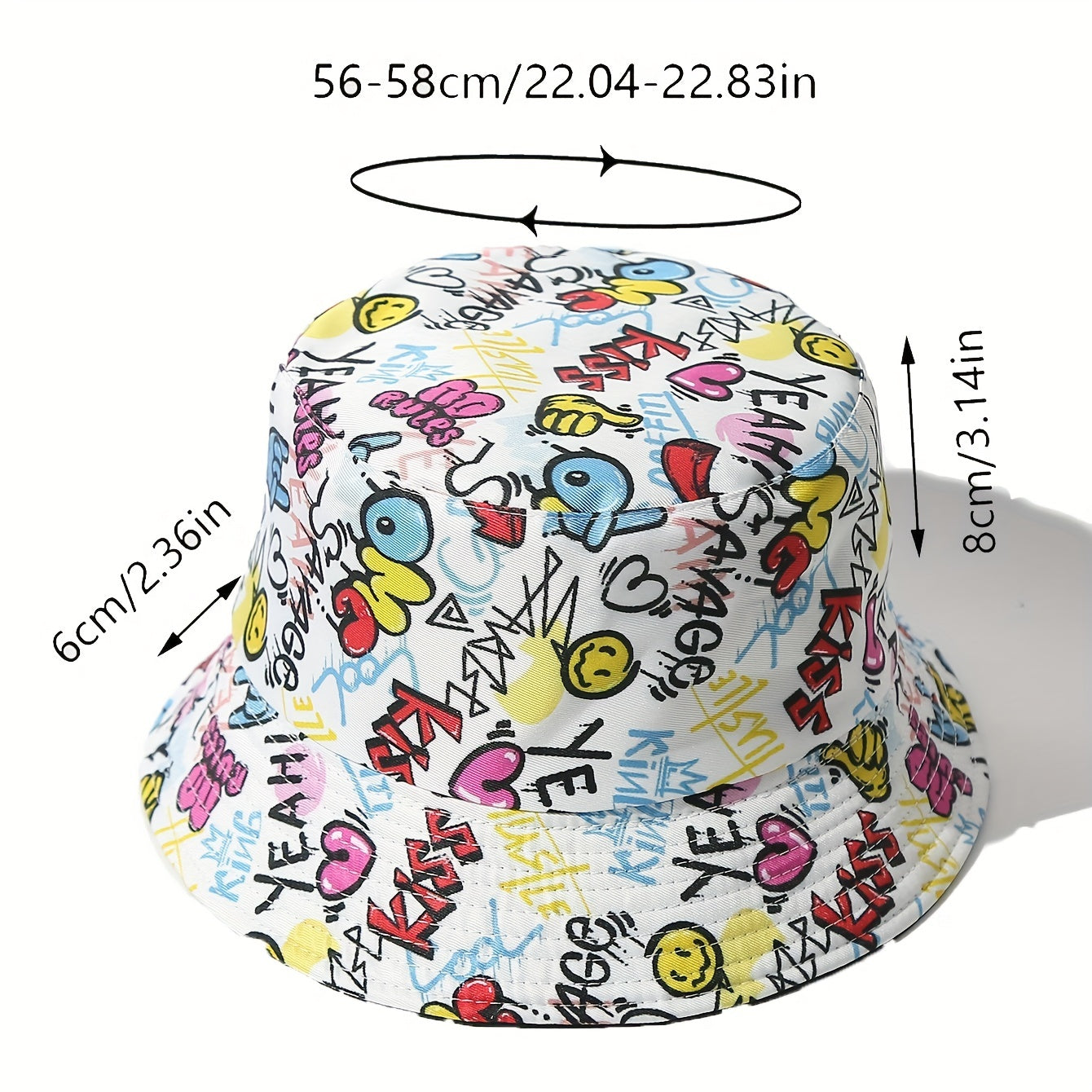 Graffiti Print Bucket Hat Hip Hop Reversible Sunscreen Beach Hat Fisherman Cap