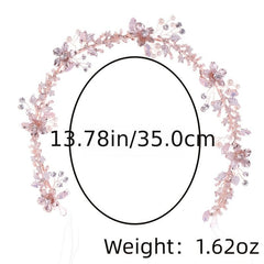 Rose Golden Flower Headband Wedding Faux Pearl Rhinestone Hairband