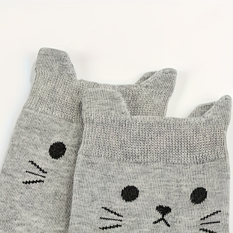 5 Pairs Cartoon Cat Print Socks Comfy Women's Stockings