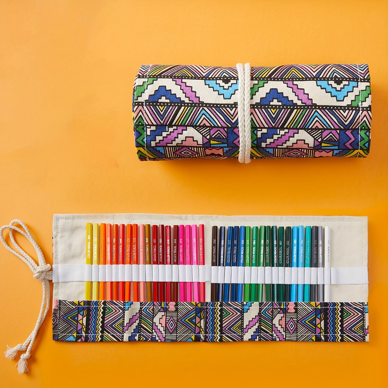 Japanese Style Canvas Pen Curtain Pencil Bag 36 Holes Large Capacity