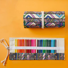 Japanese Style Canvas Pen Curtain Pencil Bag 36 Holes Large Capacity