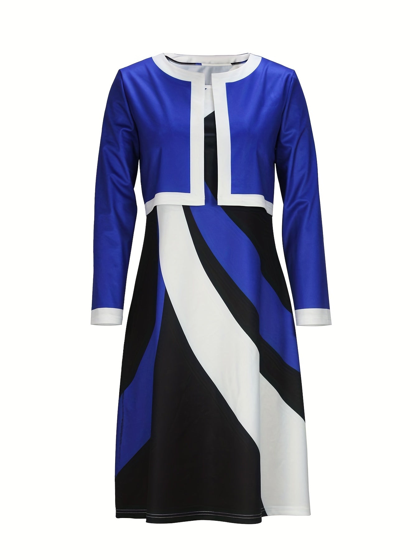 Abstract Print Tank Dress & Colorblock Cardigan Set