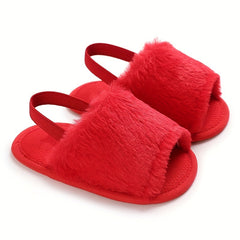 Furry Sandals Baby Girls Non-slip Walking Shoes Autumn Winter