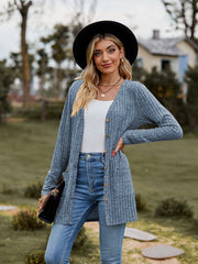 Solid Button Up Pocket Cardigan Long Sleeve Sweater for Women