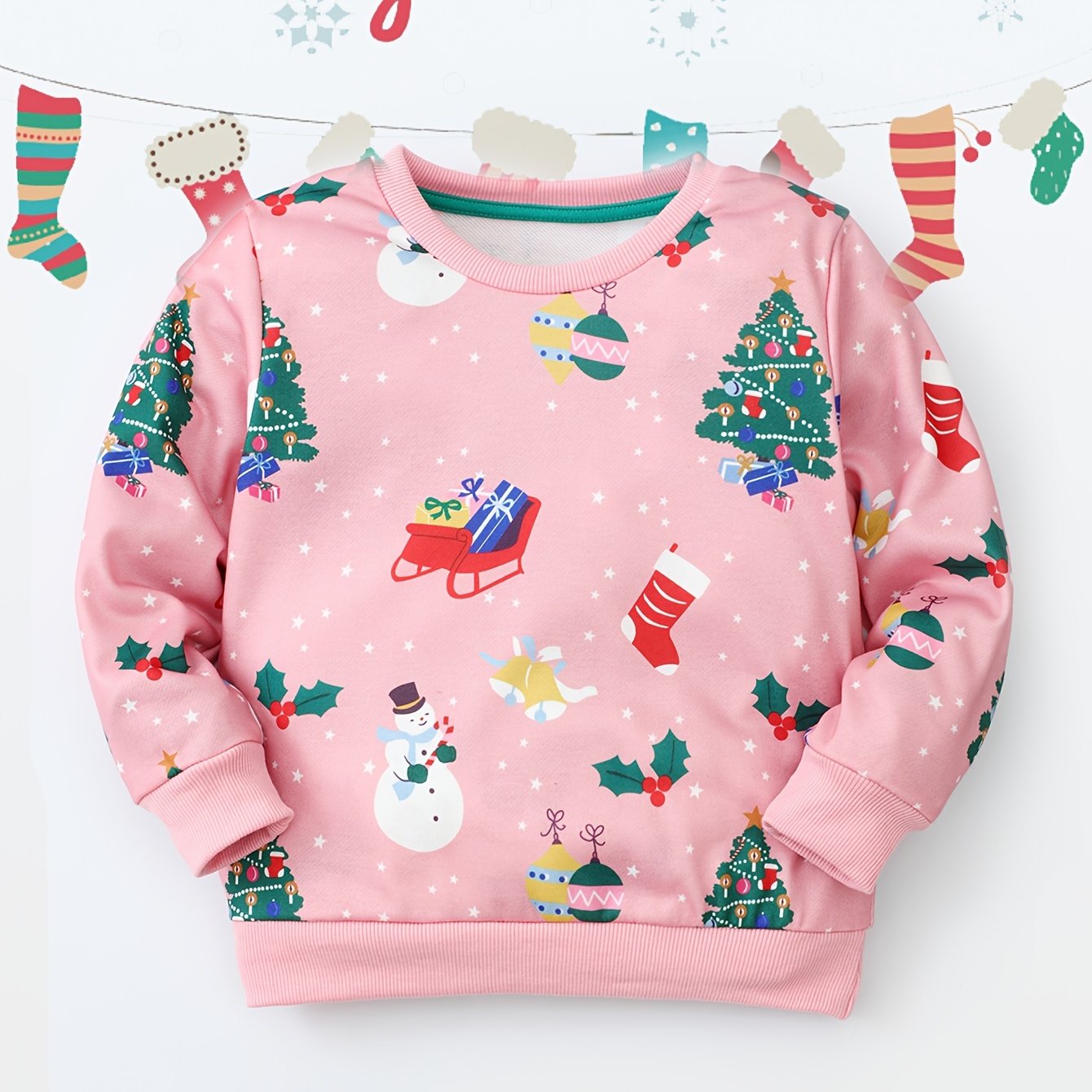 Girls Snowman Graphic Crew Neck Sweatshirt for Fall Winter