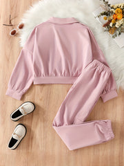 Girl's Button Front Coat & Pants Set Solid Top Outfits Kids Clothes