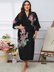 Floral Print Plus Size Long Sleeve Nightgown
