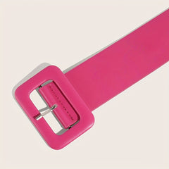 Pink PU Wide Belt Square Buckle Decorative Waistband For Women